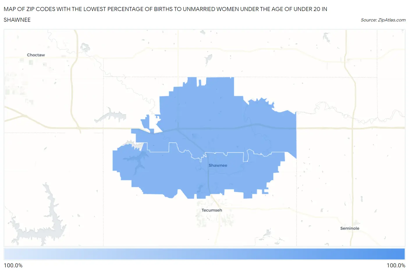 Zip Codes with the Lowest Percentage of Births to Unmarried Women under the Age of under 20 in Shawnee Map