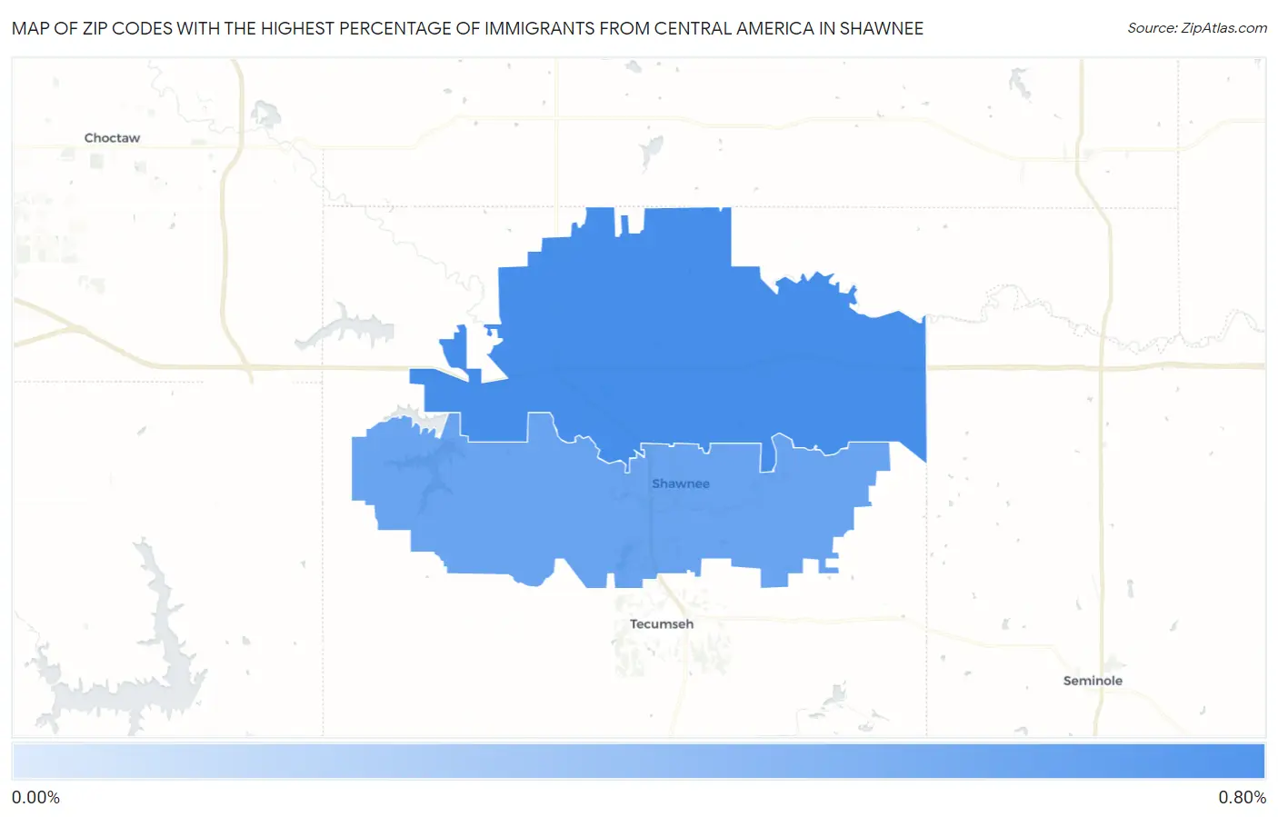 Zip Codes with the Highest Percentage of Immigrants from Central America in Shawnee Map