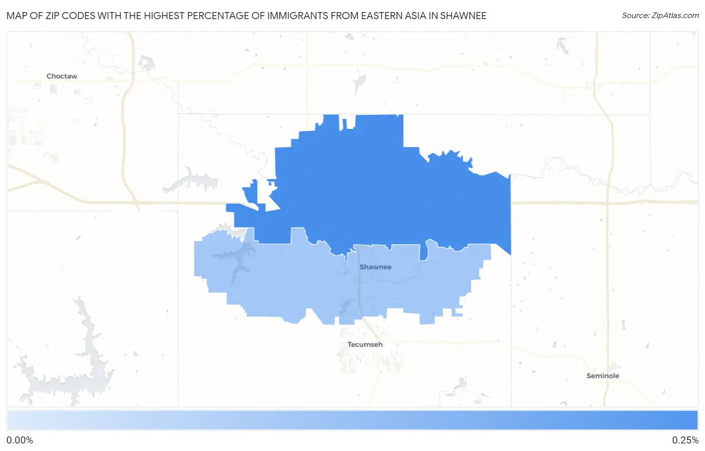 Zip Codes with the Highest Percentage of Immigrants from Eastern Asia in Shawnee Map