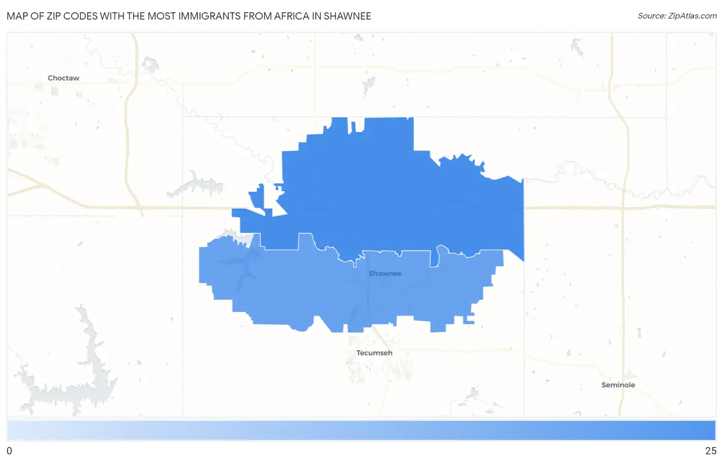 Zip Codes with the Most Immigrants from Africa in Shawnee Map