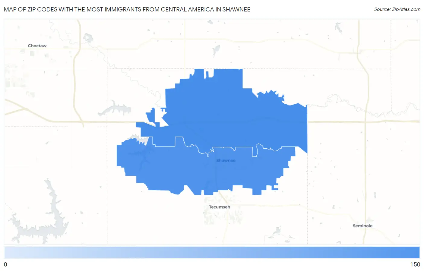 Zip Codes with the Most Immigrants from Central America in Shawnee Map