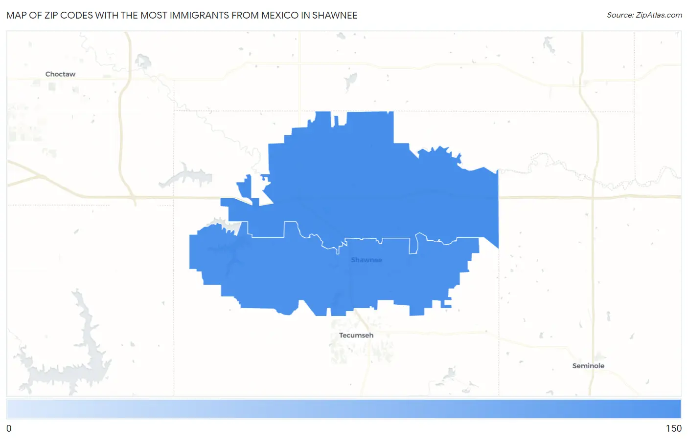 Zip Codes with the Most Immigrants from Mexico in Shawnee Map