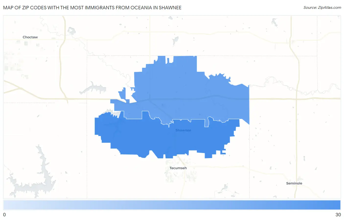 Zip Codes with the Most Immigrants from Oceania in Shawnee Map