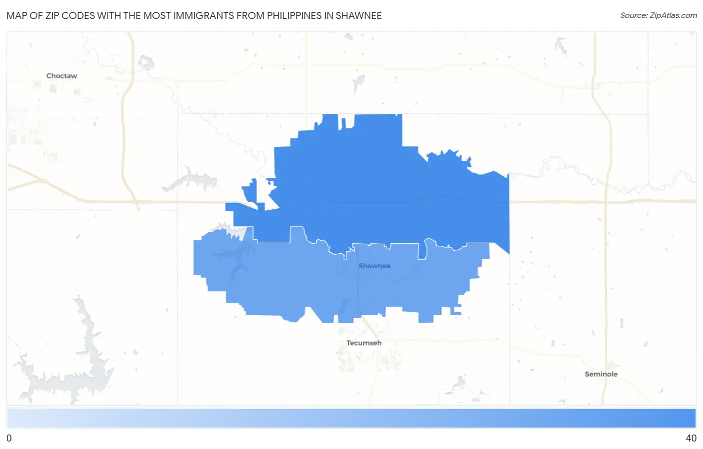 Zip Codes with the Most Immigrants from Philippines in Shawnee Map