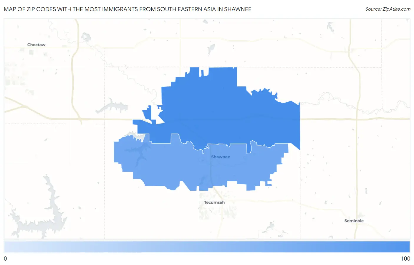 Zip Codes with the Most Immigrants from South Eastern Asia in Shawnee Map