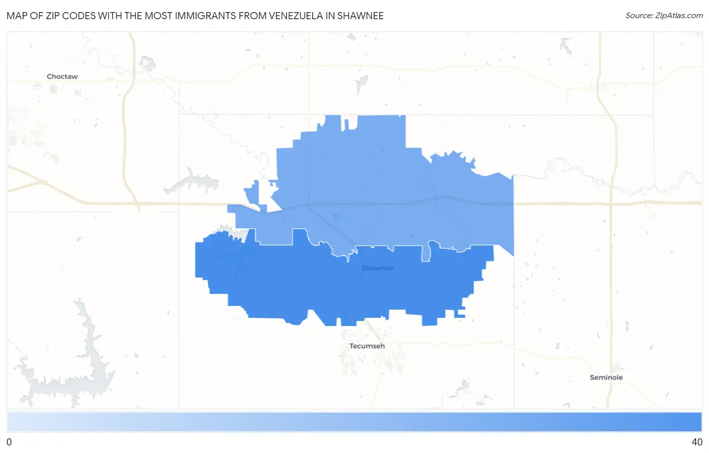 Zip Codes with the Most Immigrants from Venezuela in Shawnee Map