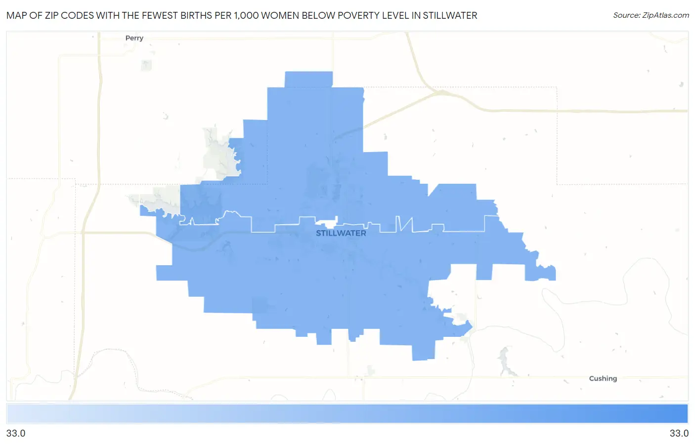 Zip Codes with the Fewest Births per 1,000 Women Below Poverty Level in Stillwater Map