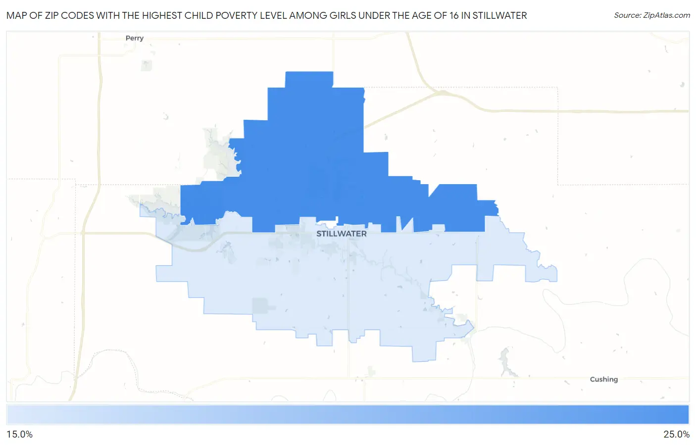 Zip Codes with the Highest Child Poverty Level Among Girls Under the Age of 16 in Stillwater Map