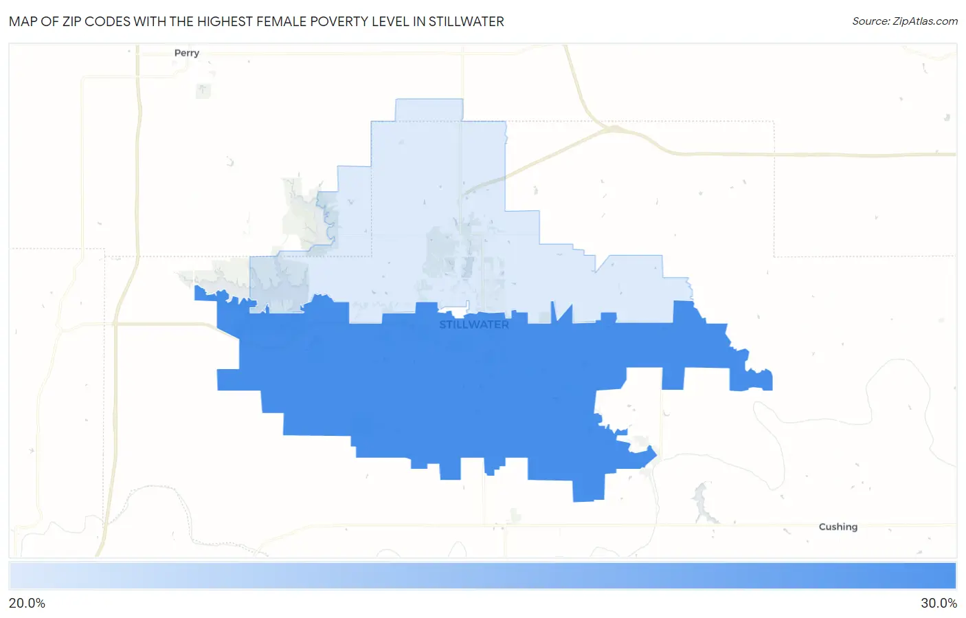 Zip Codes with the Highest Female Poverty Level in Stillwater Map
