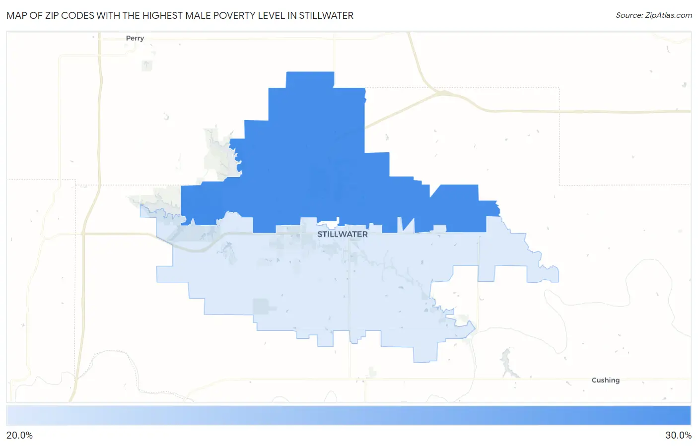 Zip Codes with the Highest Male Poverty Level in Stillwater Map