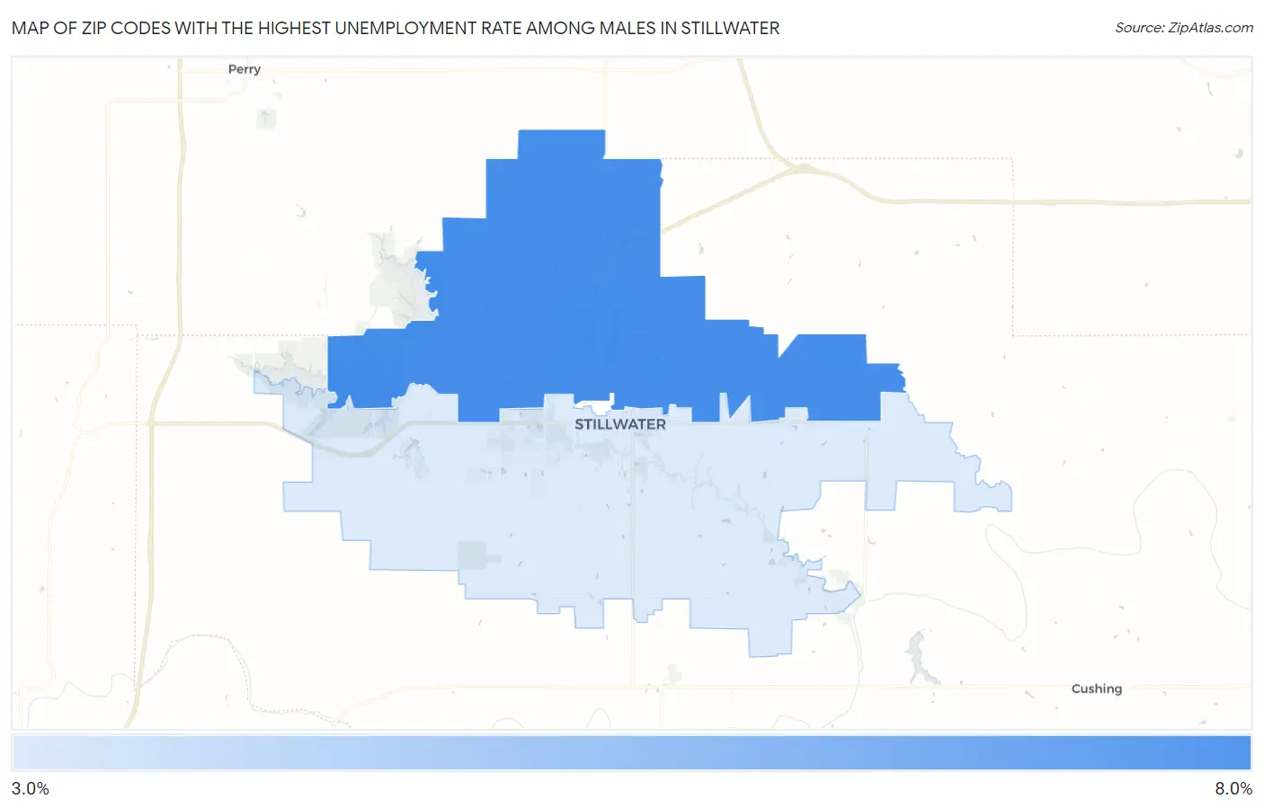Zip Codes with the Highest Unemployment Rate Among Males in Stillwater Map