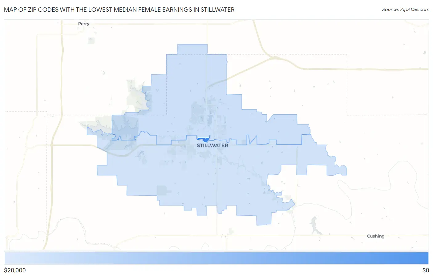 Zip Codes with the Lowest Median Female Earnings in Stillwater Map