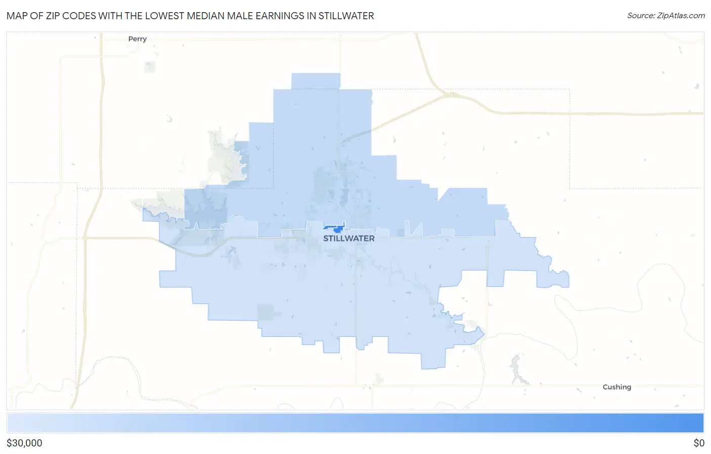 Zip Codes with the Lowest Median Male Earnings in Stillwater Map