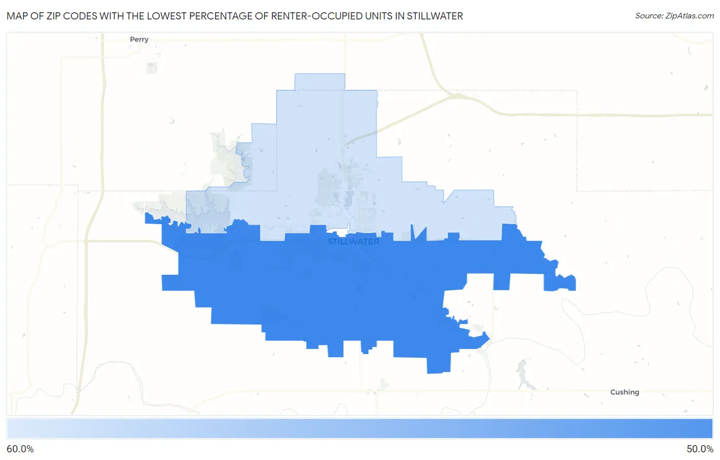 Zip Codes with the Lowest Percentage of Renter-Occupied Units in Stillwater Map