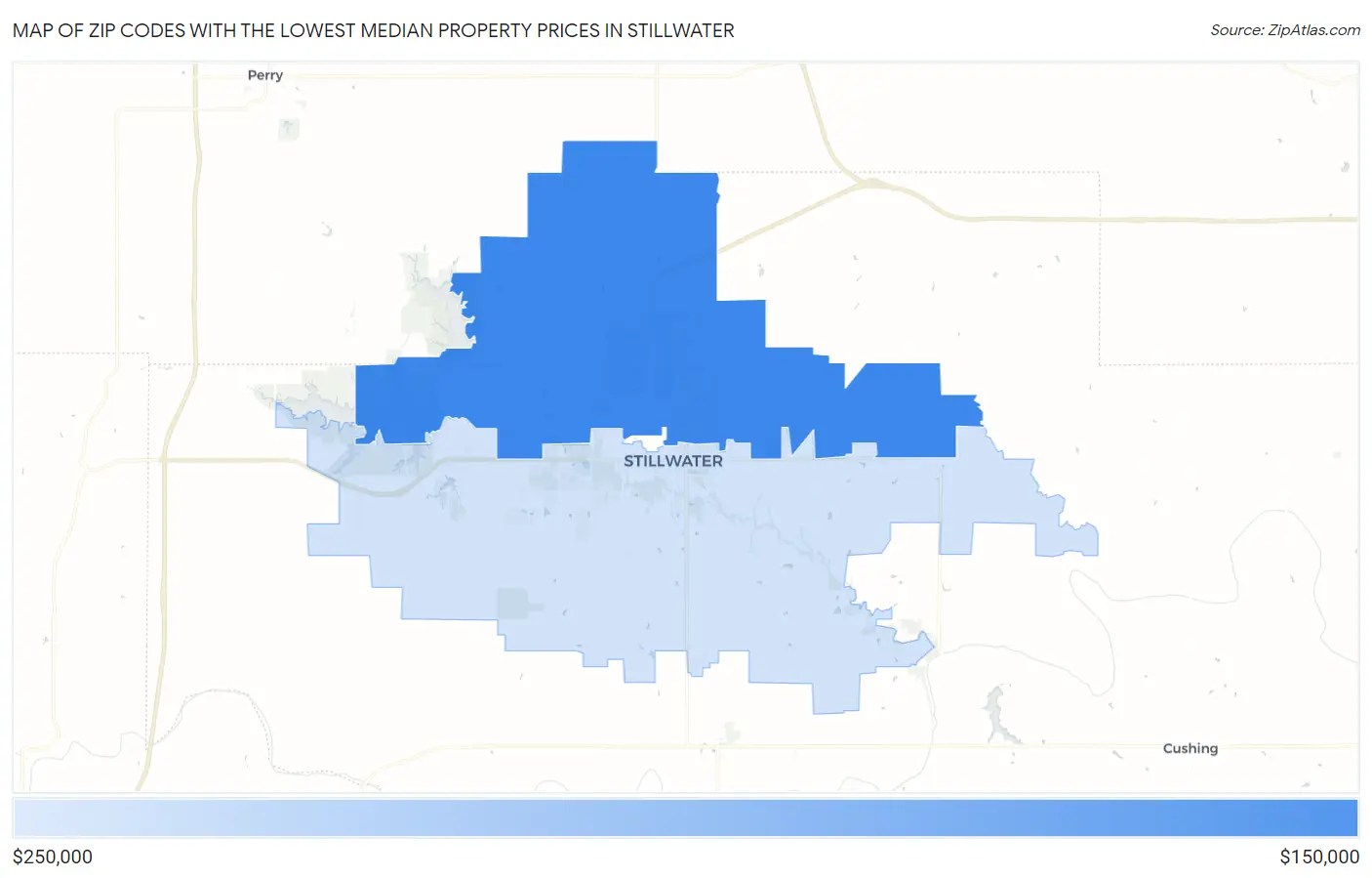 Zip Codes with the Lowest Median Property Prices in Stillwater Map