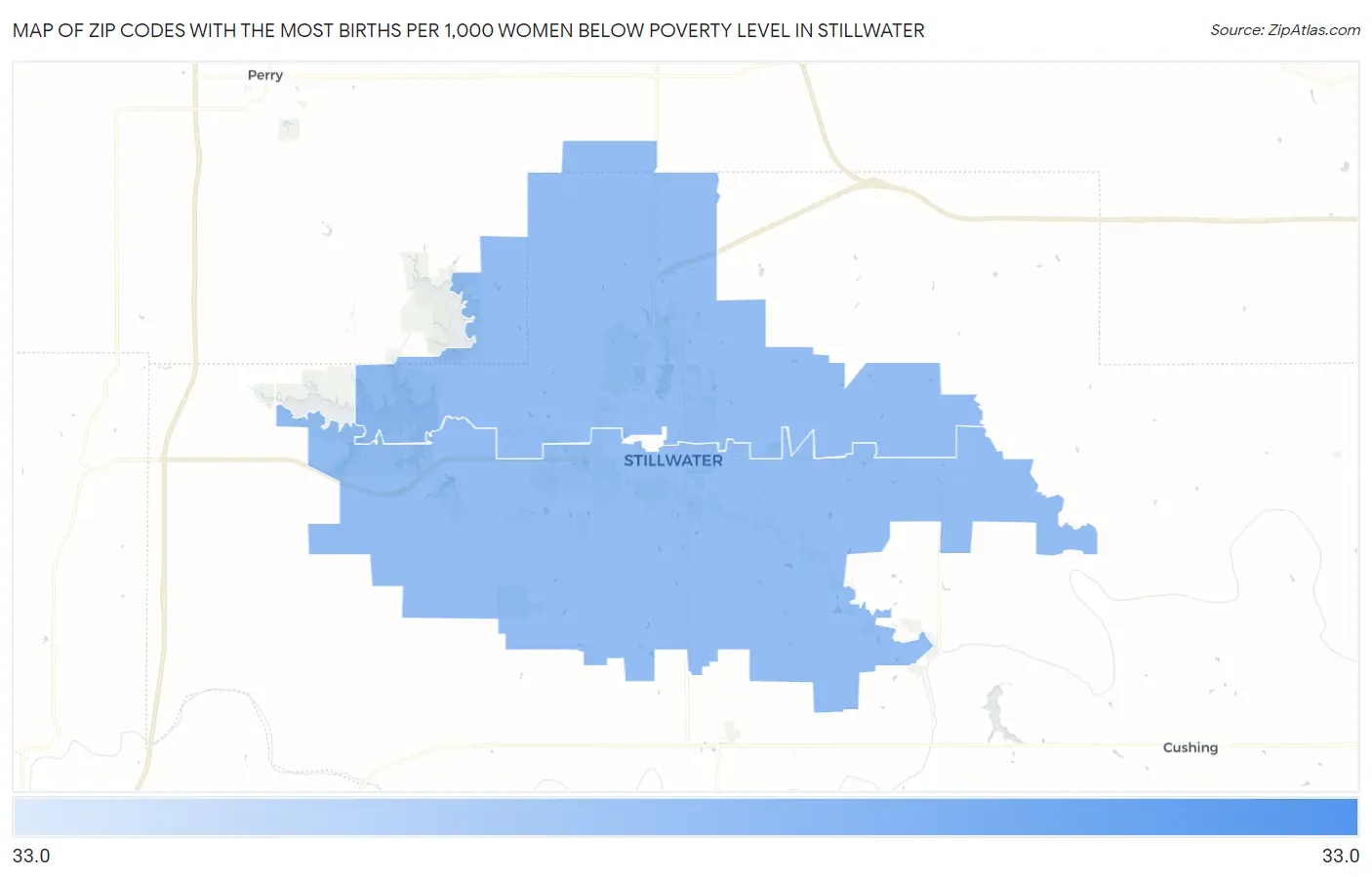 Zip Codes with the Most Births per 1,000 Women Below Poverty Level in Stillwater Map