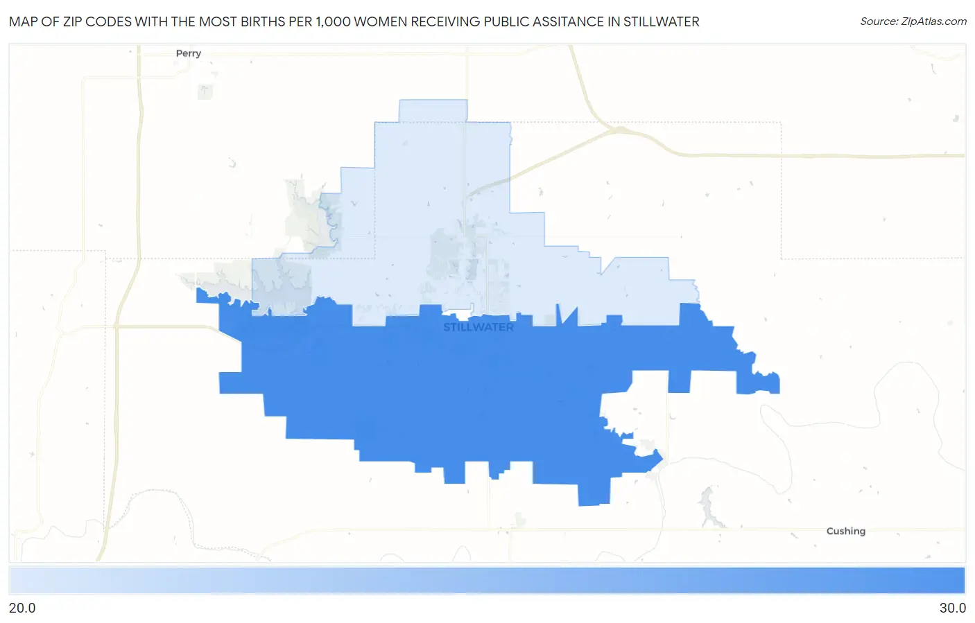 Zip Codes with the Most Births per 1,000 Women Receiving Public Assitance in Stillwater Map