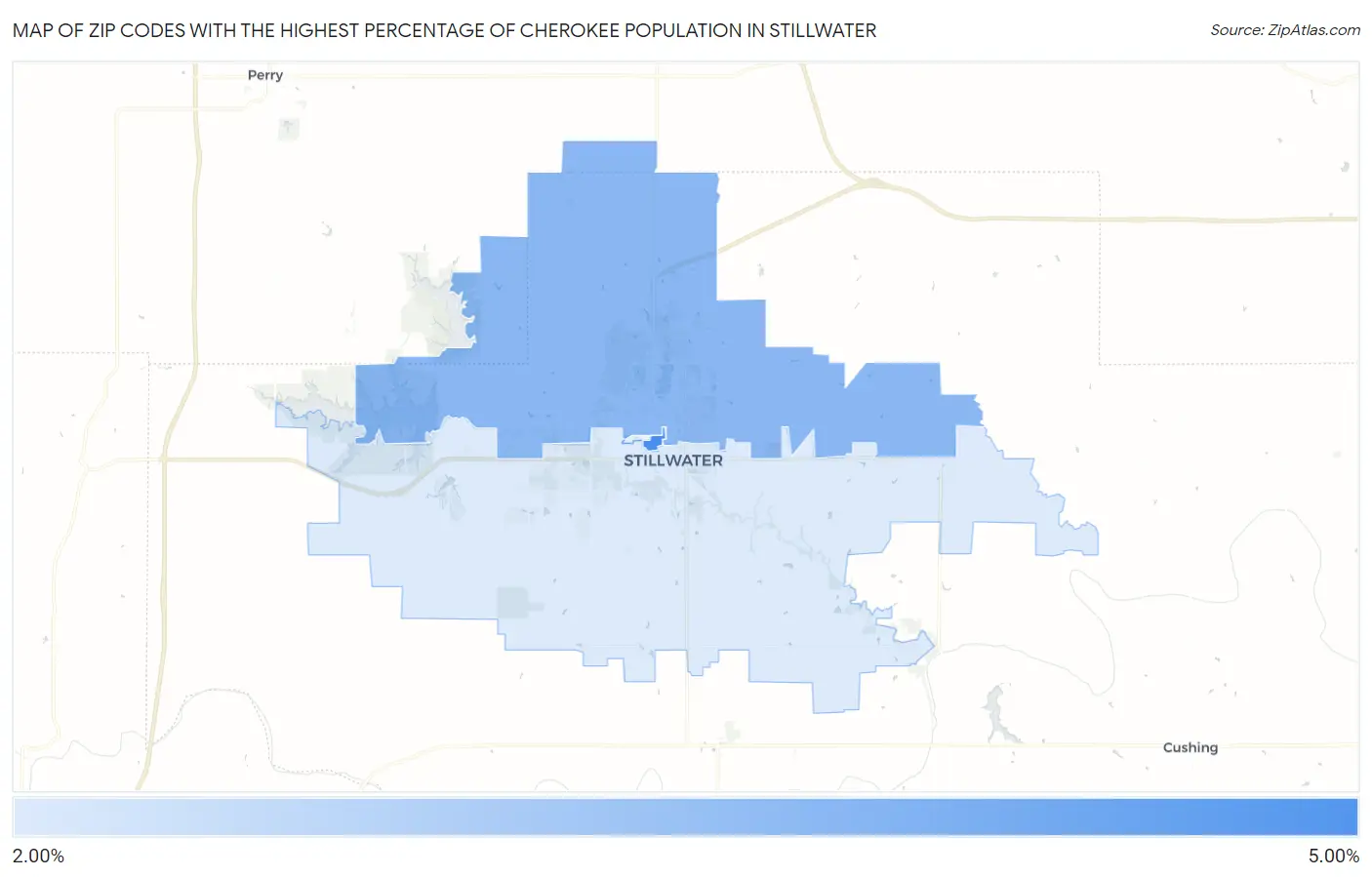 Zip Codes with the Highest Percentage of Cherokee Population in Stillwater Map