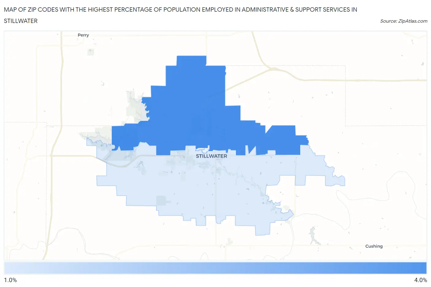Zip Codes with the Highest Percentage of Population Employed in Administrative & Support Services in Stillwater Map