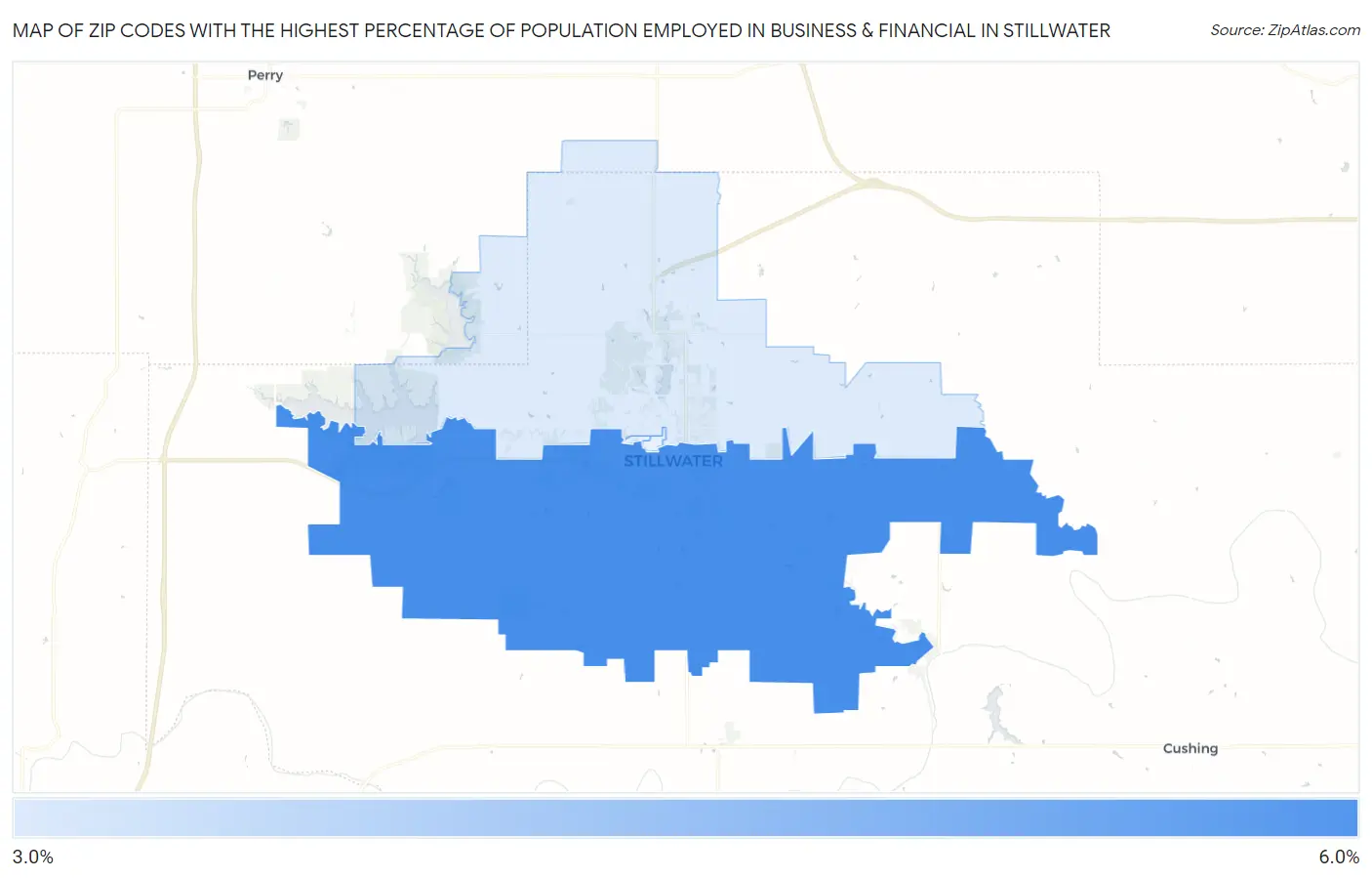 Zip Codes with the Highest Percentage of Population Employed in Business & Financial in Stillwater Map