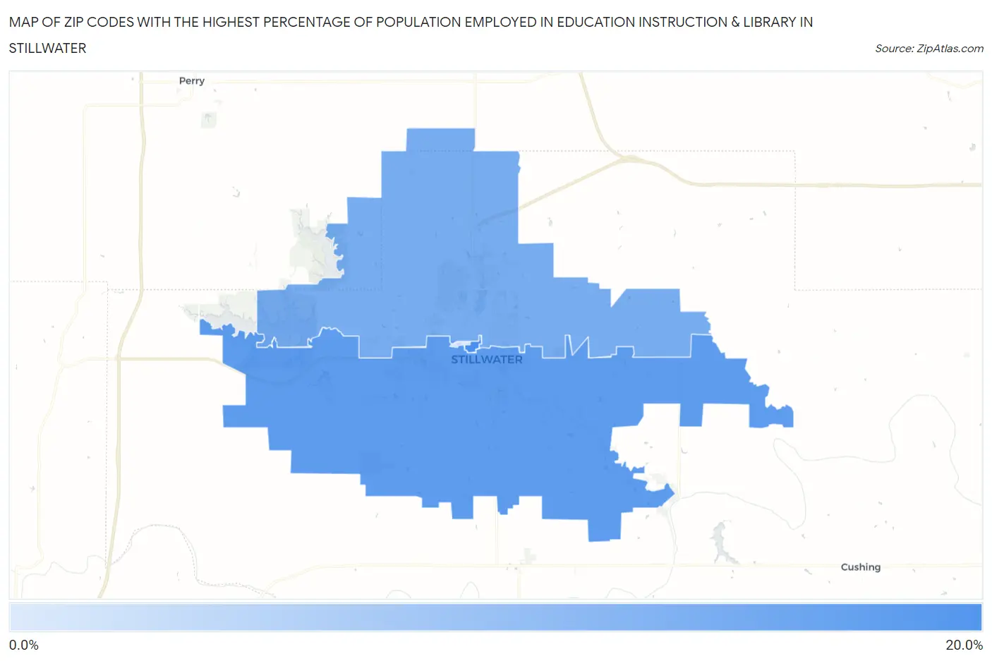 Zip Codes with the Highest Percentage of Population Employed in Education Instruction & Library in Stillwater Map