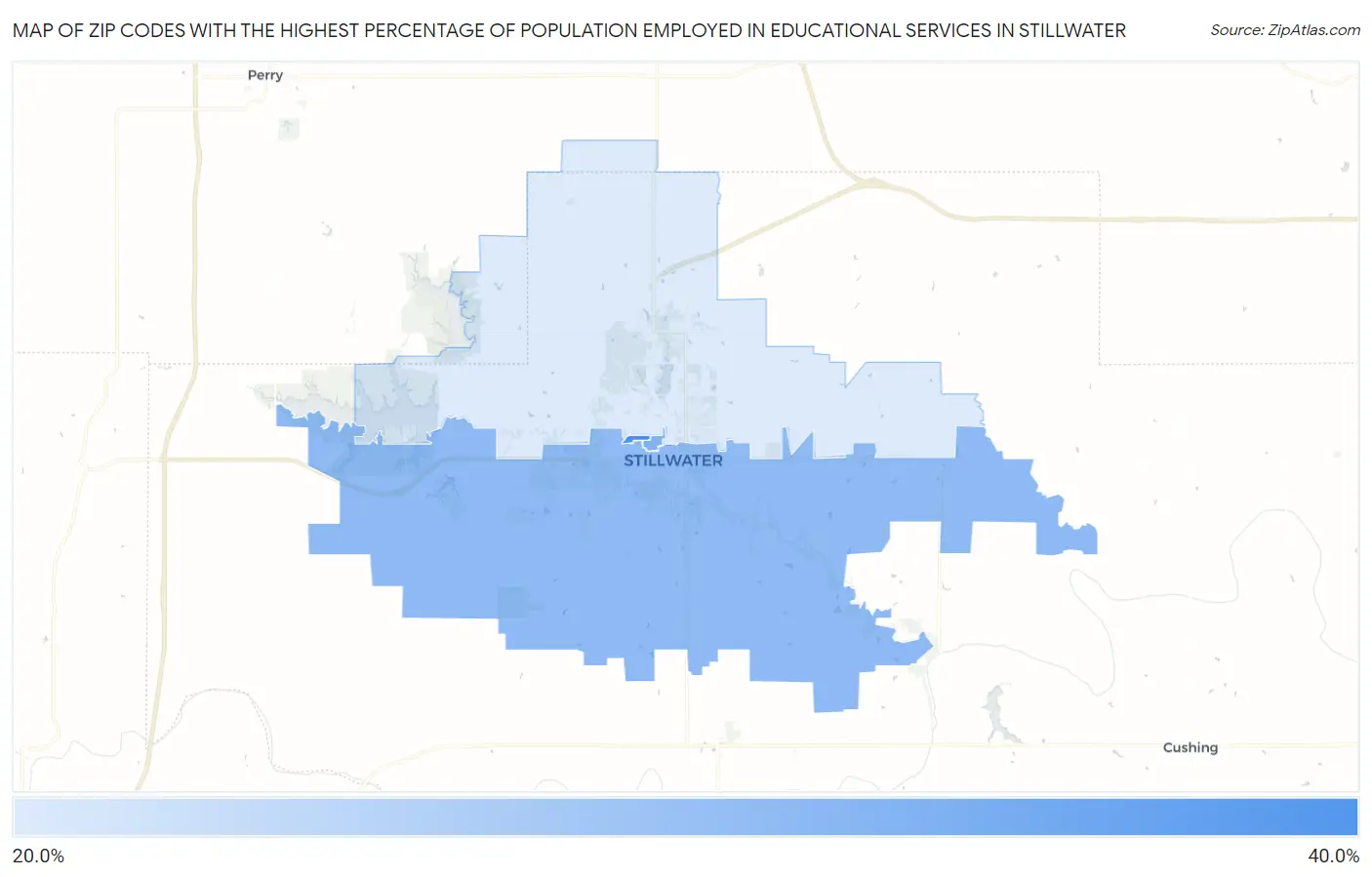 Zip Codes with the Highest Percentage of Population Employed in Educational Services in Stillwater Map