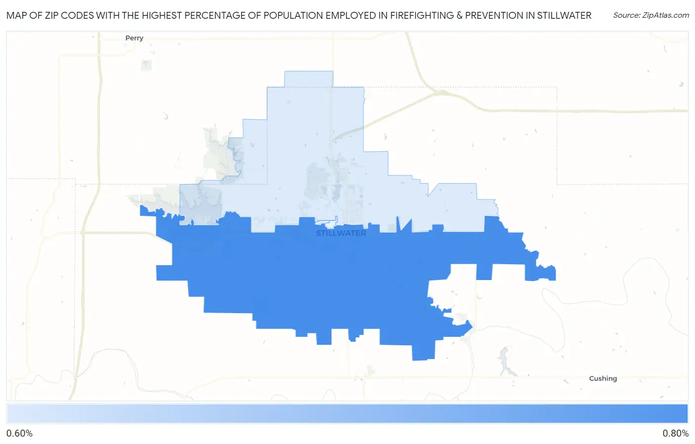 Zip Codes with the Highest Percentage of Population Employed in Firefighting & Prevention in Stillwater Map