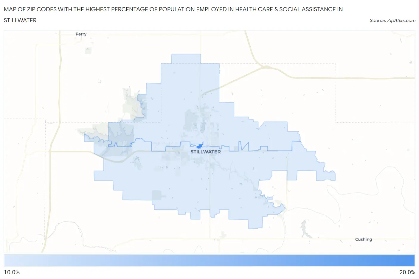 Zip Codes with the Highest Percentage of Population Employed in Health Care & Social Assistance in Stillwater Map
