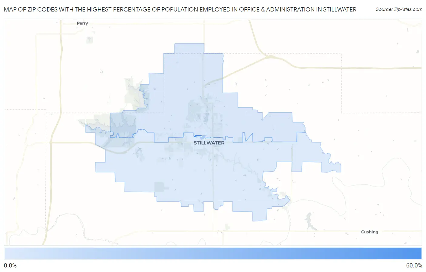 Zip Codes with the Highest Percentage of Population Employed in Office & Administration in Stillwater Map