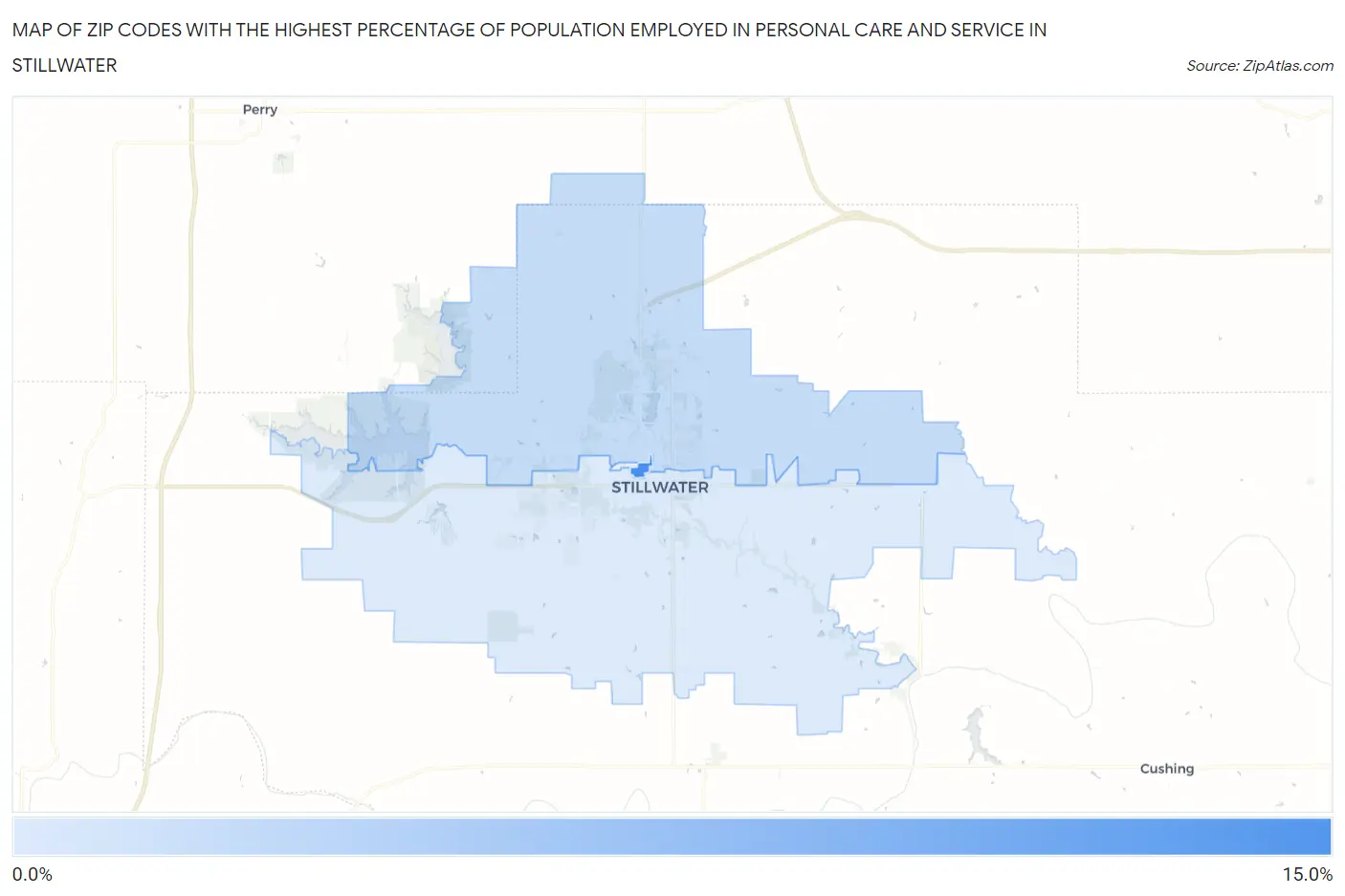 Zip Codes with the Highest Percentage of Population Employed in Personal Care and Service in Stillwater Map