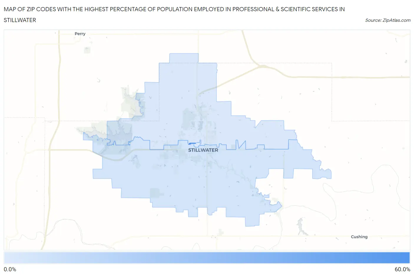 Zip Codes with the Highest Percentage of Population Employed in Professional & Scientific Services in Stillwater Map