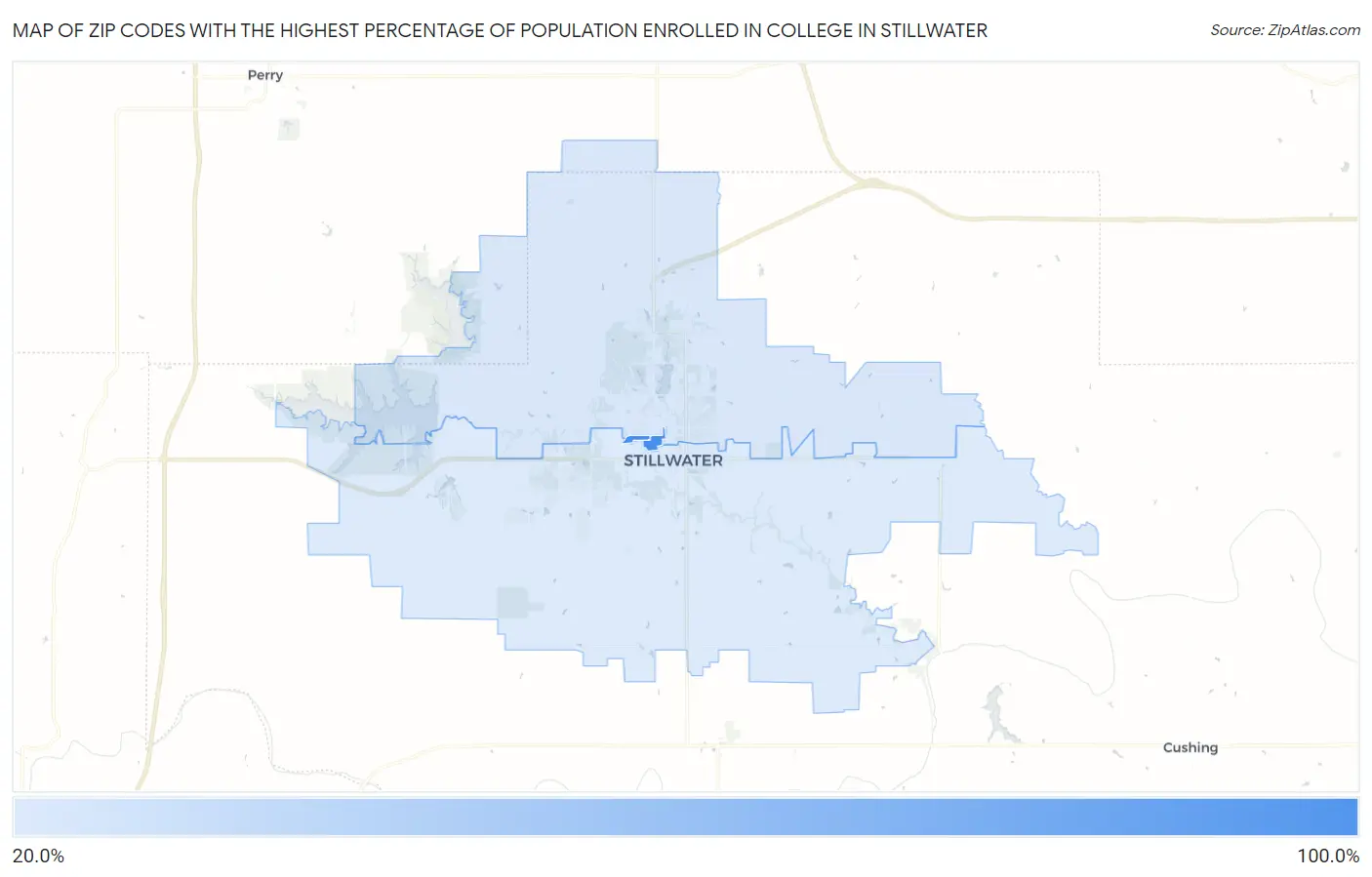 Zip Codes with the Highest Percentage of Population Enrolled in College in Stillwater Map