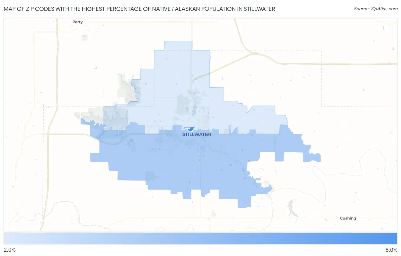 Zip Codes with the Highest Percentage of Native / Alaskan Population in Stillwater Map