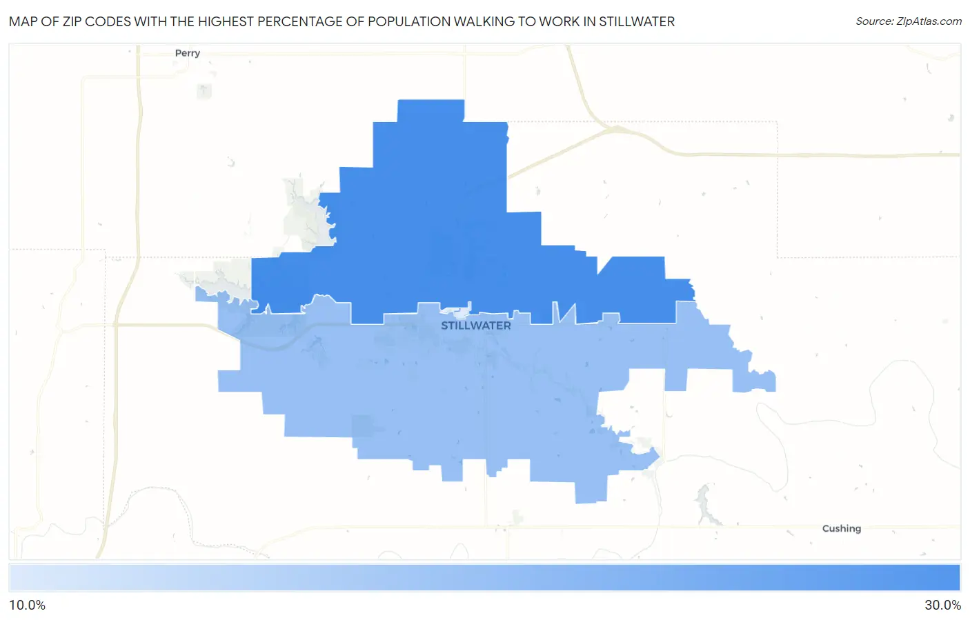 Zip Codes with the Highest Percentage of Population Walking to Work in Stillwater Map