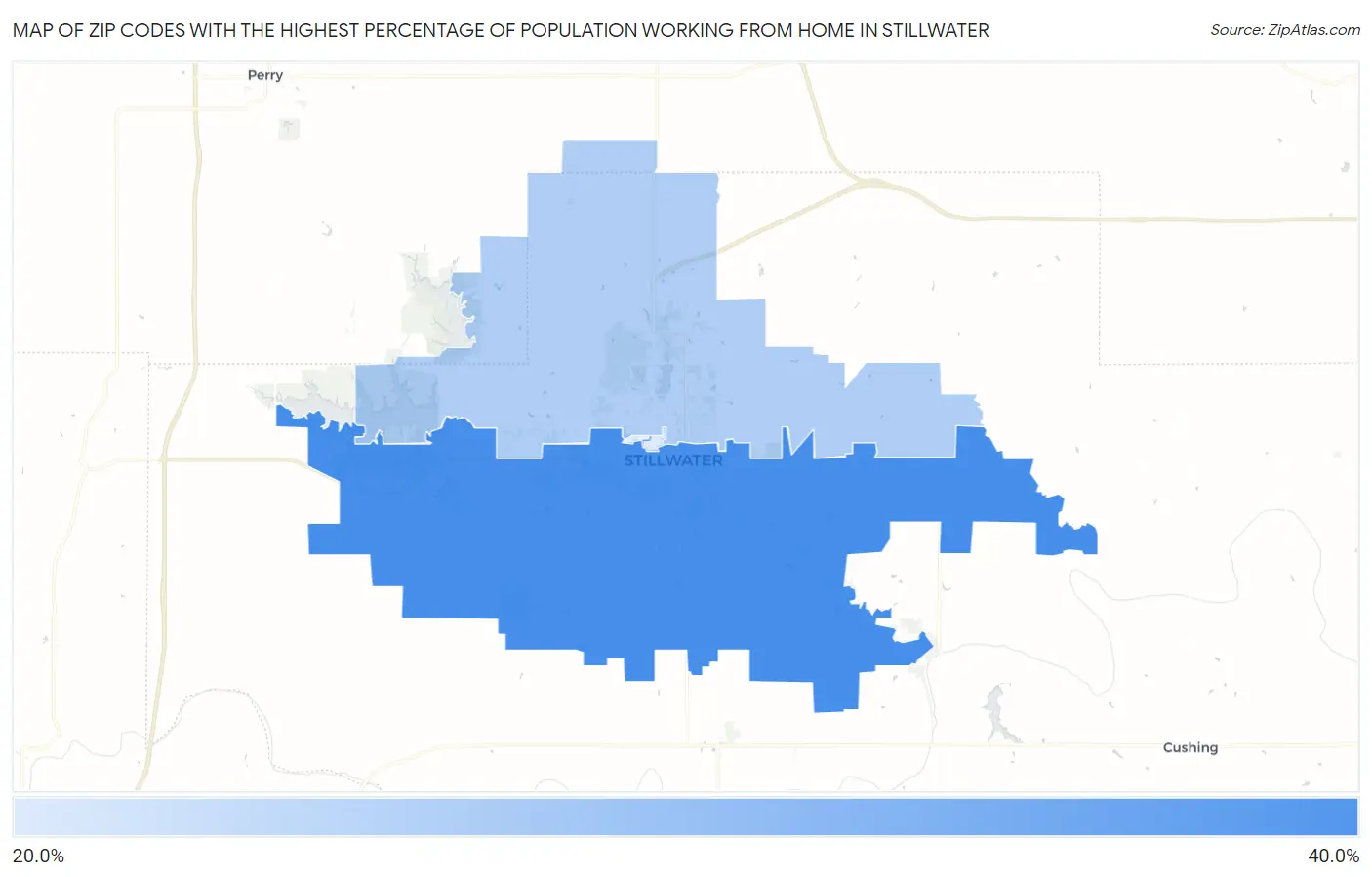 Zip Codes with the Highest Percentage of Population Working from Home in Stillwater Map