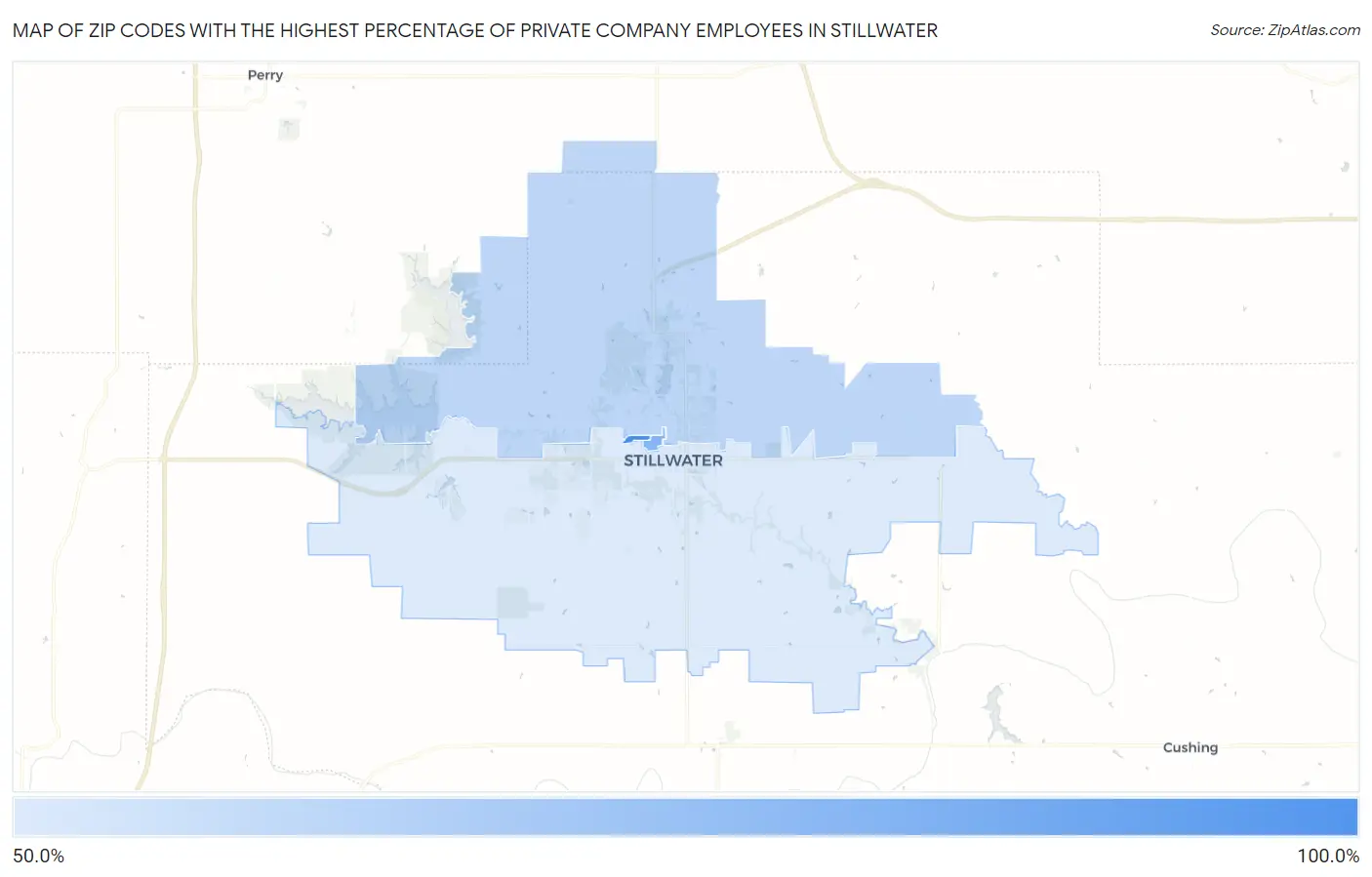 Zip Codes with the Highest Percentage of Private Company Employees in Stillwater Map