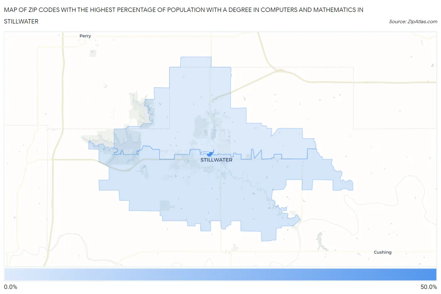Zip Codes with the Highest Percentage of Population with a Degree in Computers and Mathematics in Stillwater Map