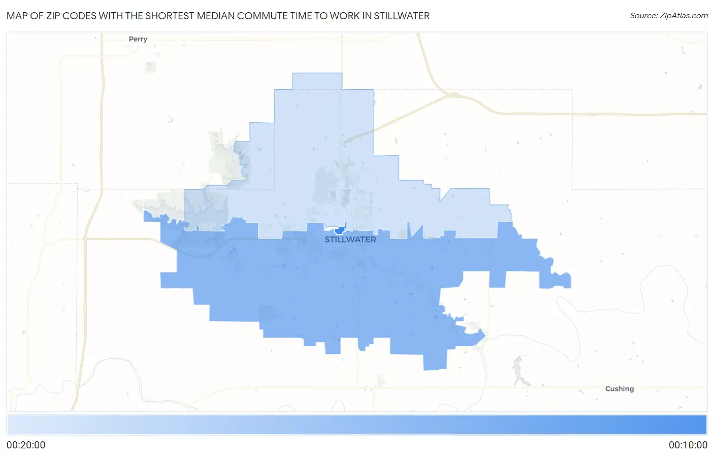 Zip Codes with the Shortest Median Commute Time to Work in Stillwater Map
