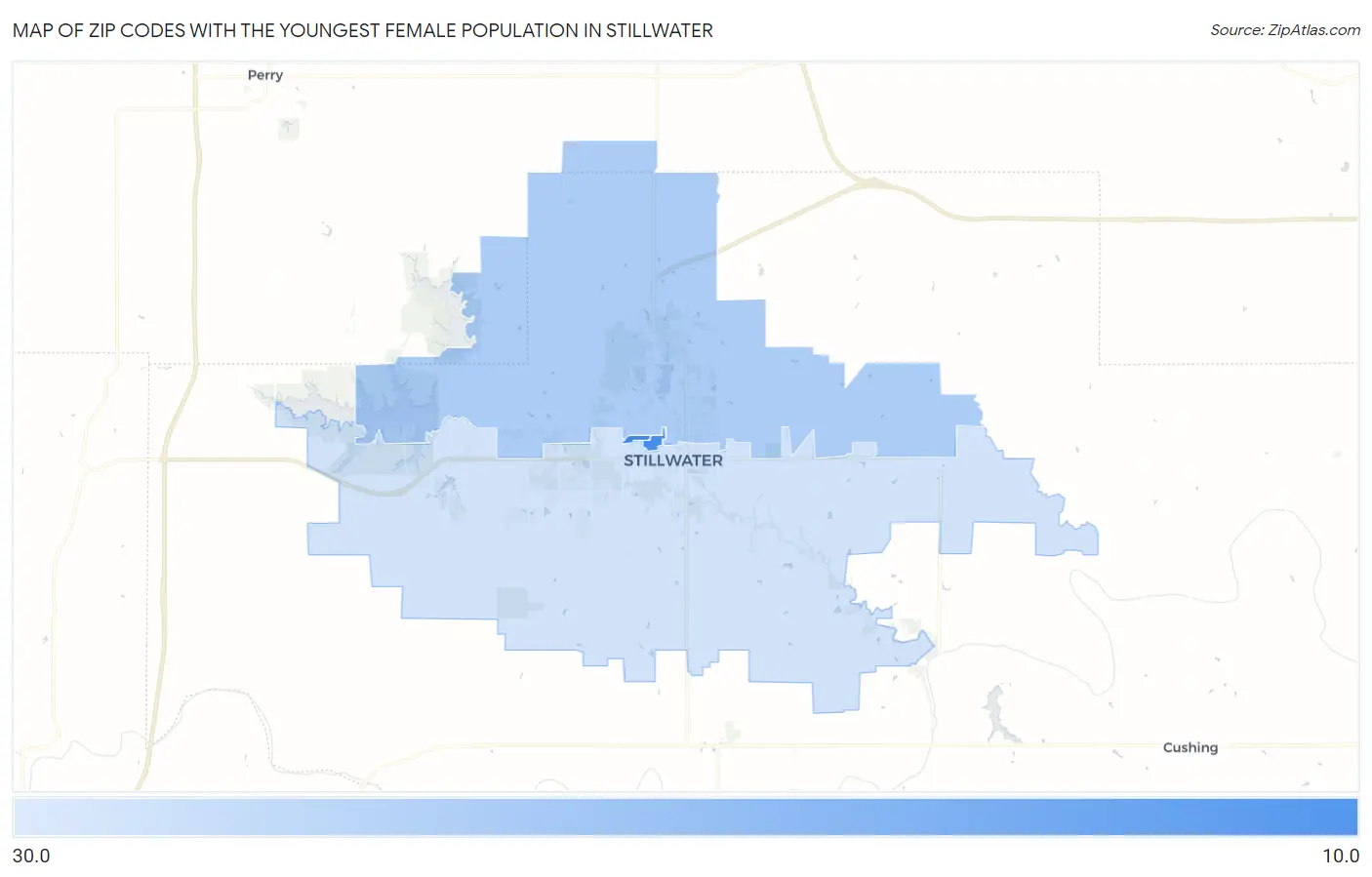 Zip Codes with the Youngest Female Population in Stillwater Map