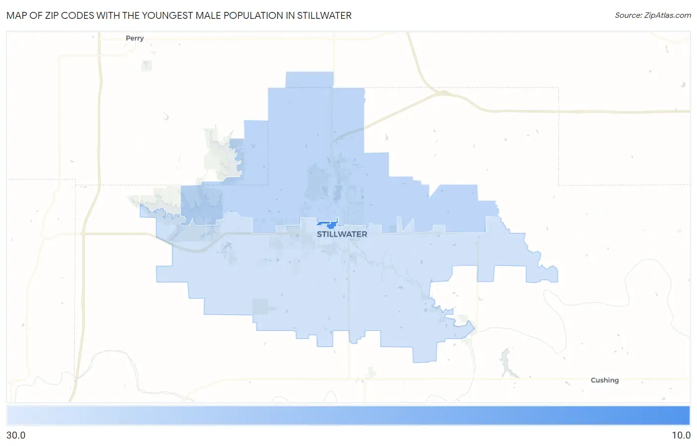 Zip Codes with the Youngest Male Population in Stillwater Map