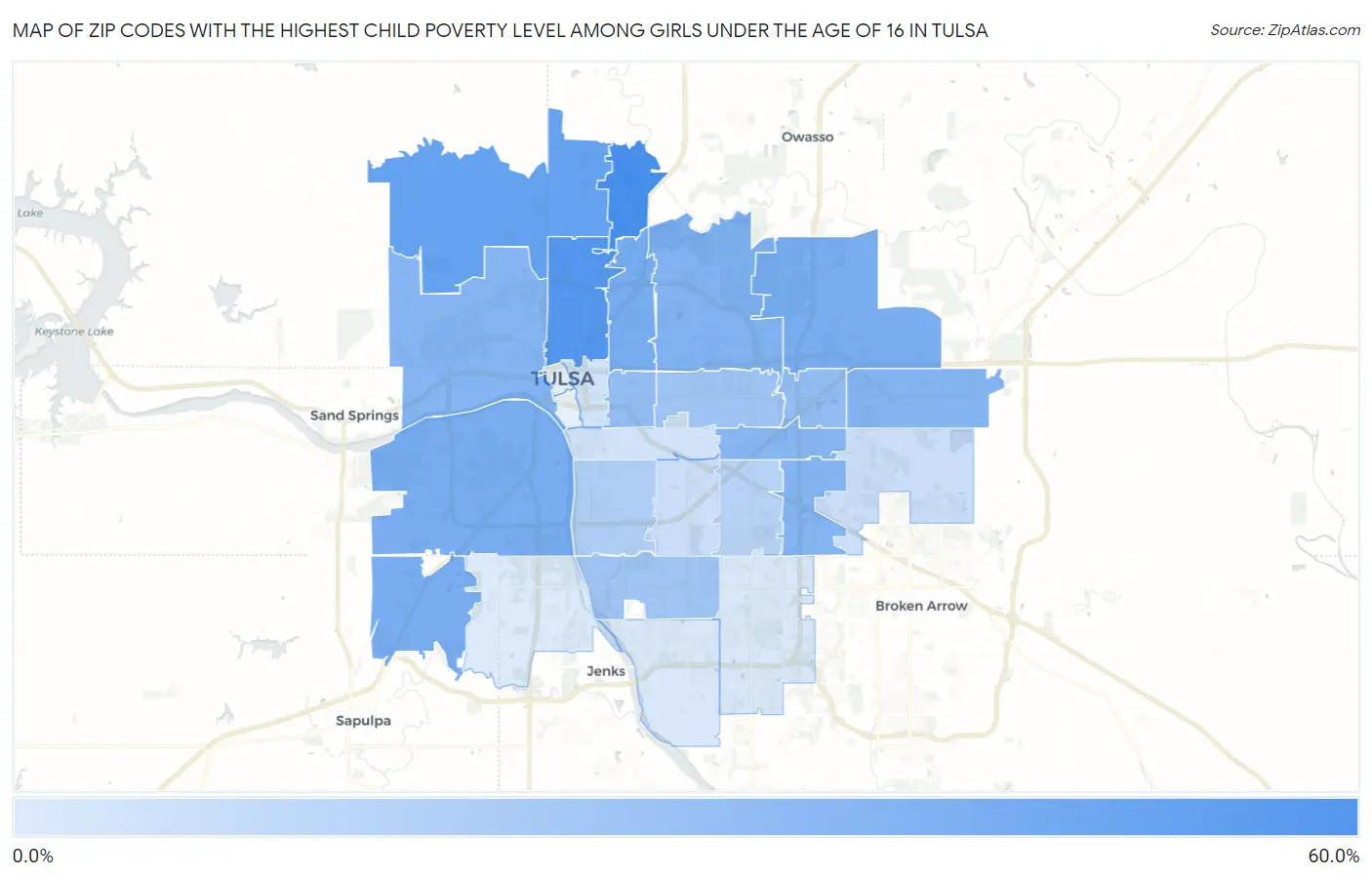 Zip Codes with the Highest Child Poverty Level Among Girls Under the Age of 16 in Tulsa Map