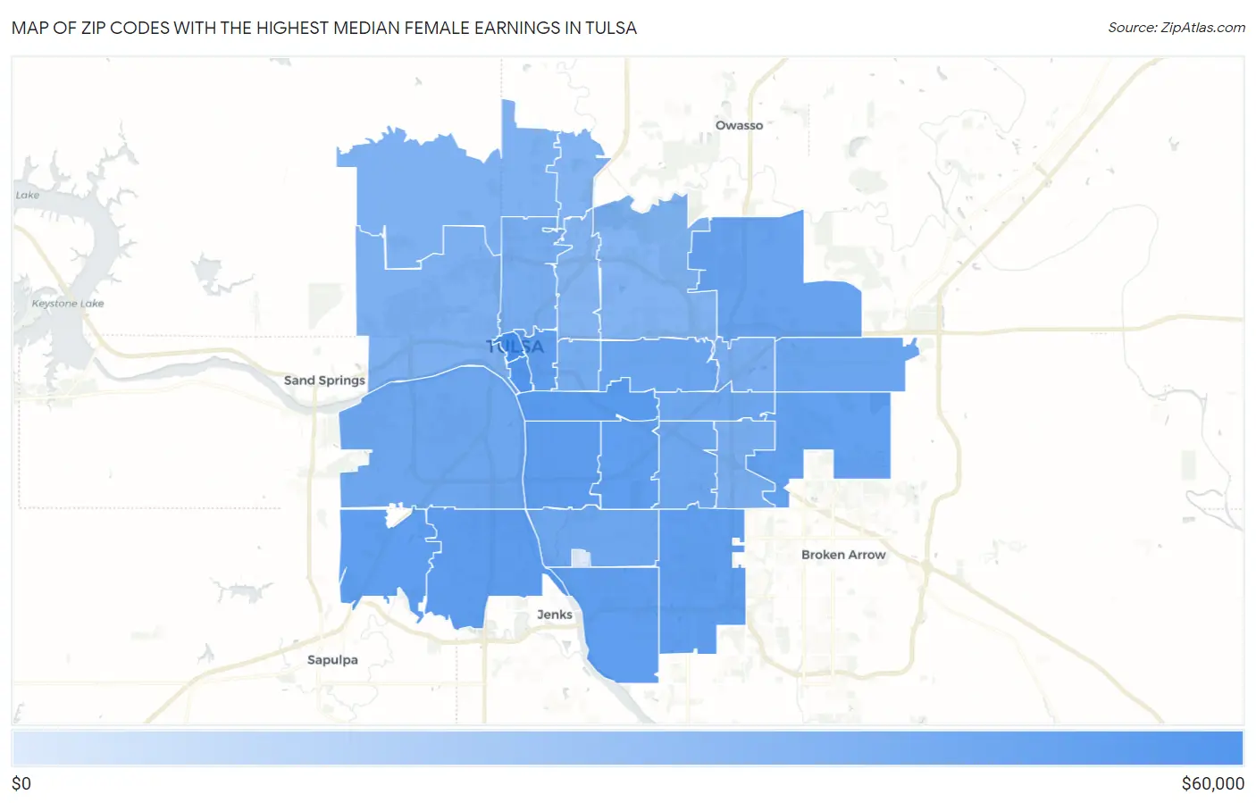 Zip Codes with the Highest Median Female Earnings in Tulsa Map