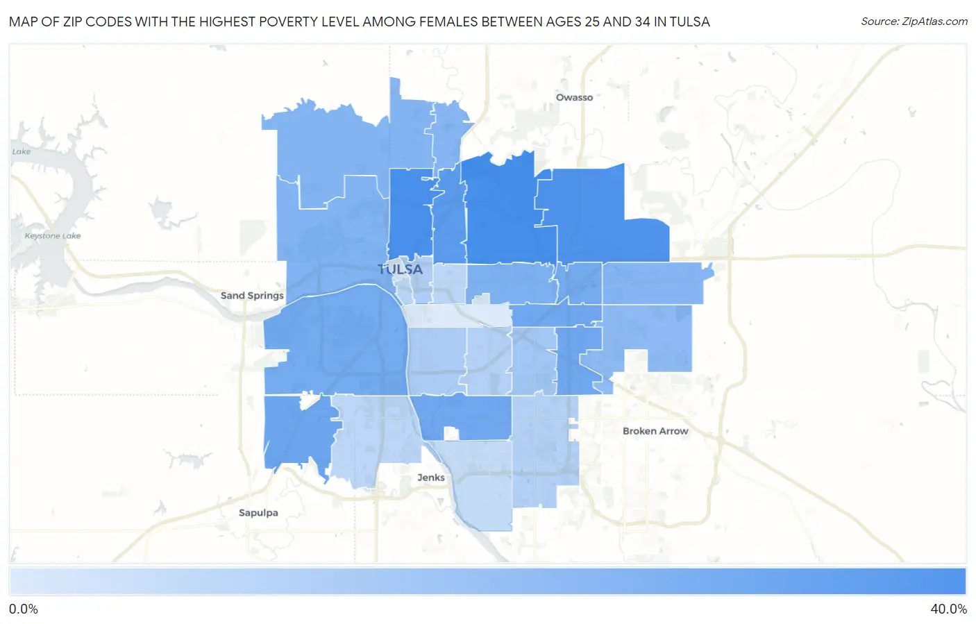 Zip Codes with the Highest Poverty Level Among Females Between Ages 25 and 34 in Tulsa Map