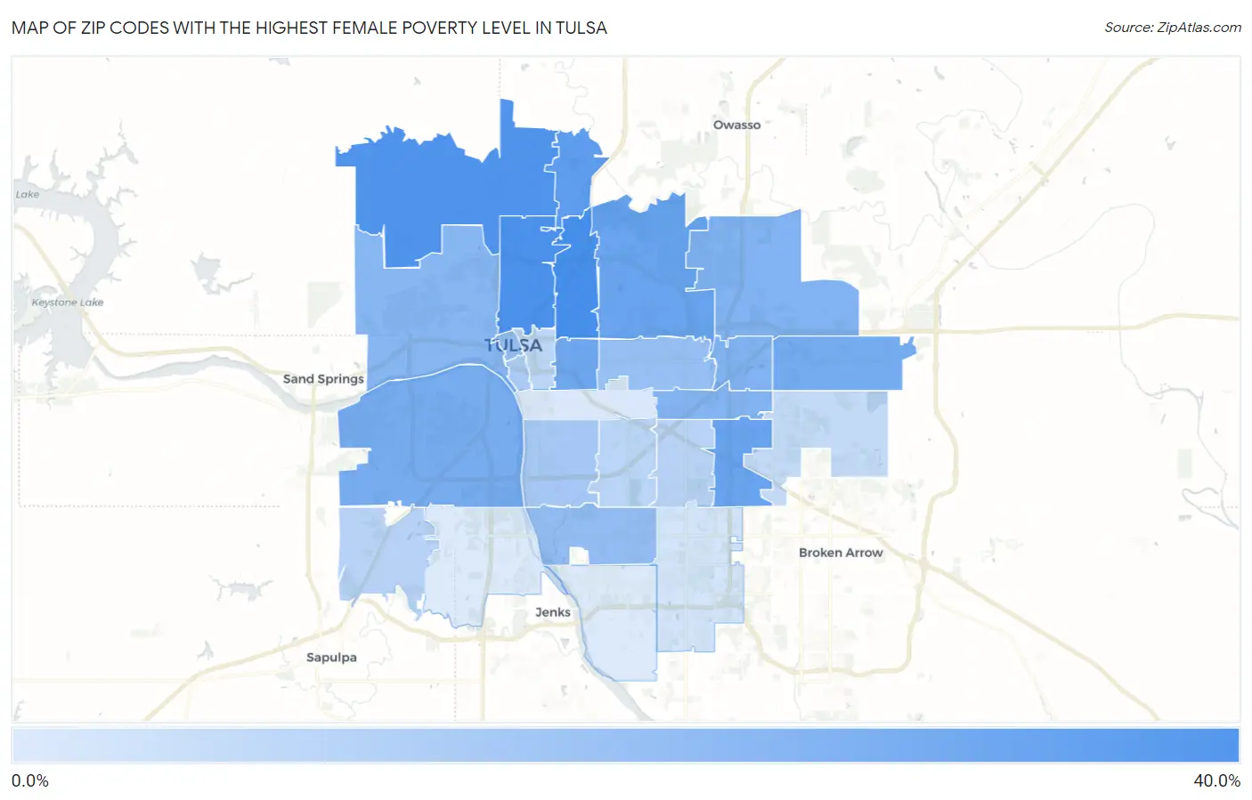 Zip Codes with the Highest Female Poverty Level in Tulsa Map