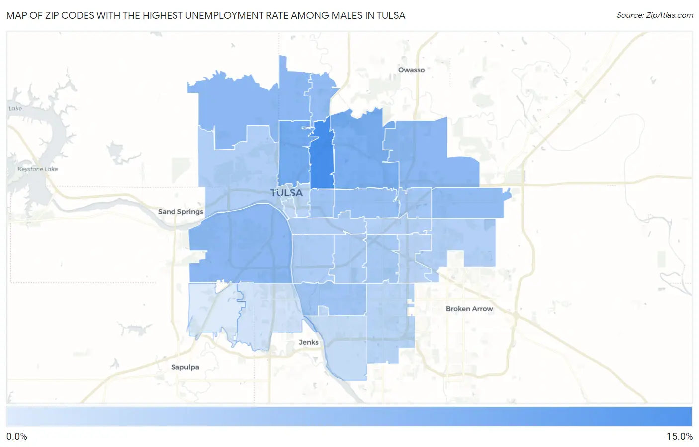 Zip Codes with the Highest Unemployment Rate Among Males in Tulsa Map