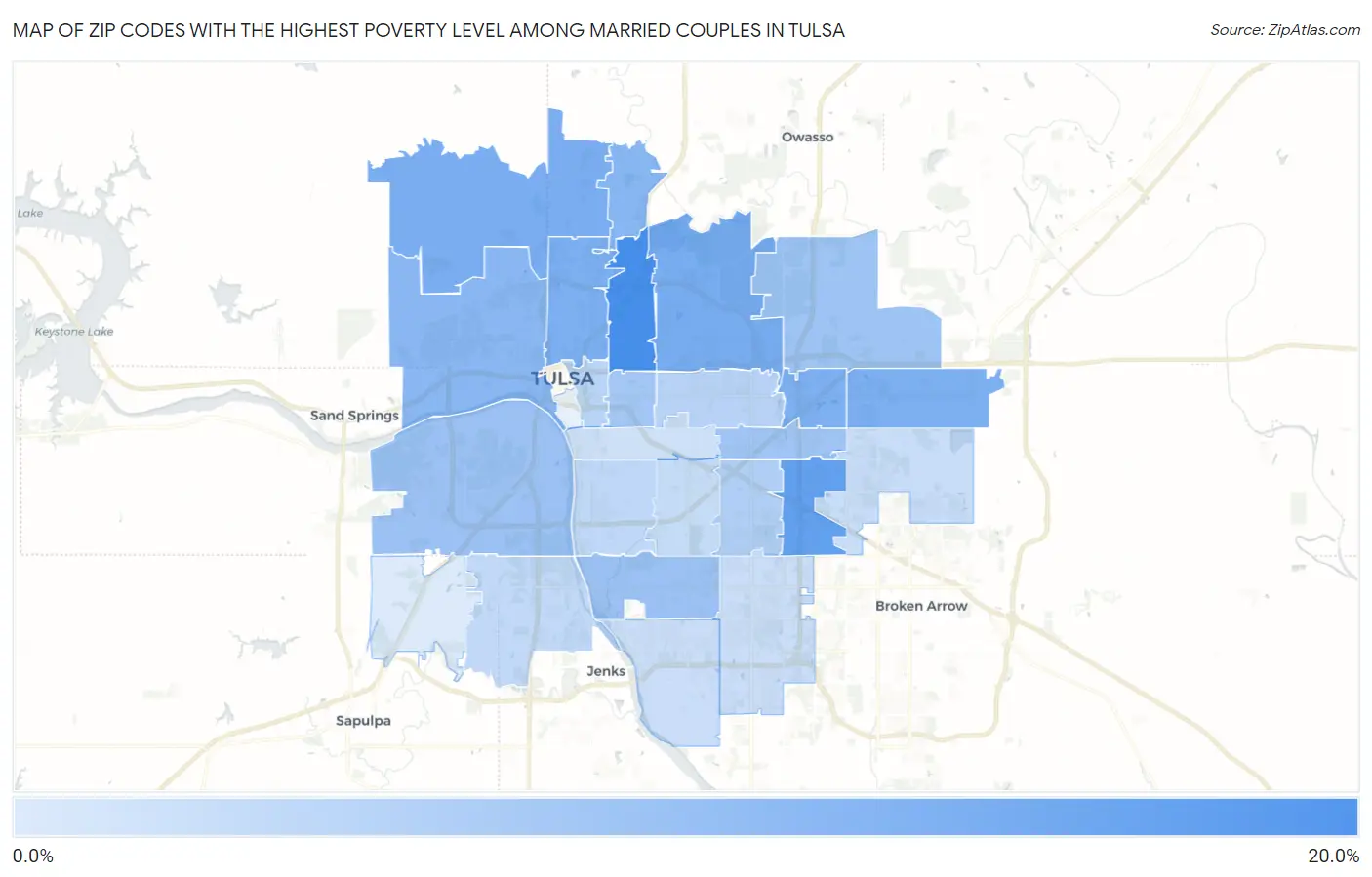 Zip Codes with the Highest Poverty Level Among Married Couples in Tulsa Map