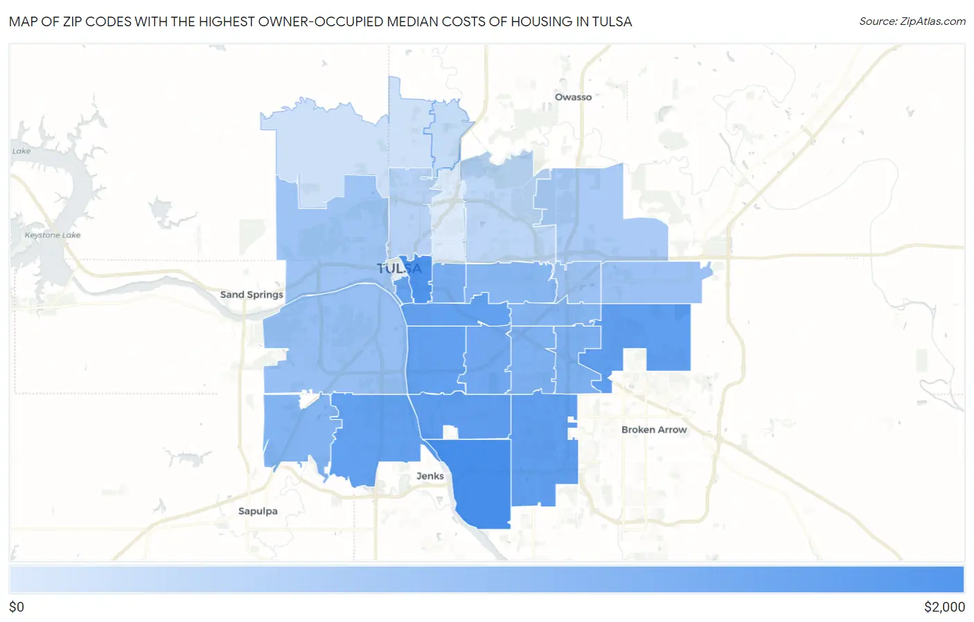 Zip Codes with the Highest Owner-Occupied Median Costs of Housing in Tulsa Map