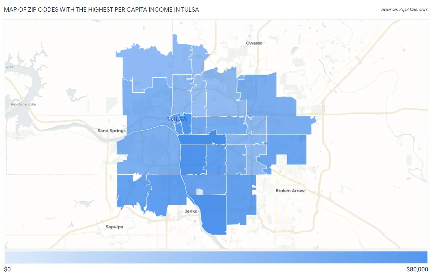 Zip Codes with the Highest Per Capita Income in Tulsa Map