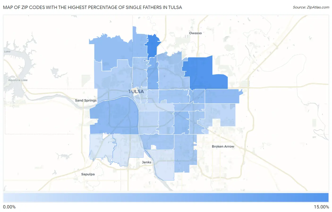Zip Codes with the Highest Percentage of Single Fathers in Tulsa Map