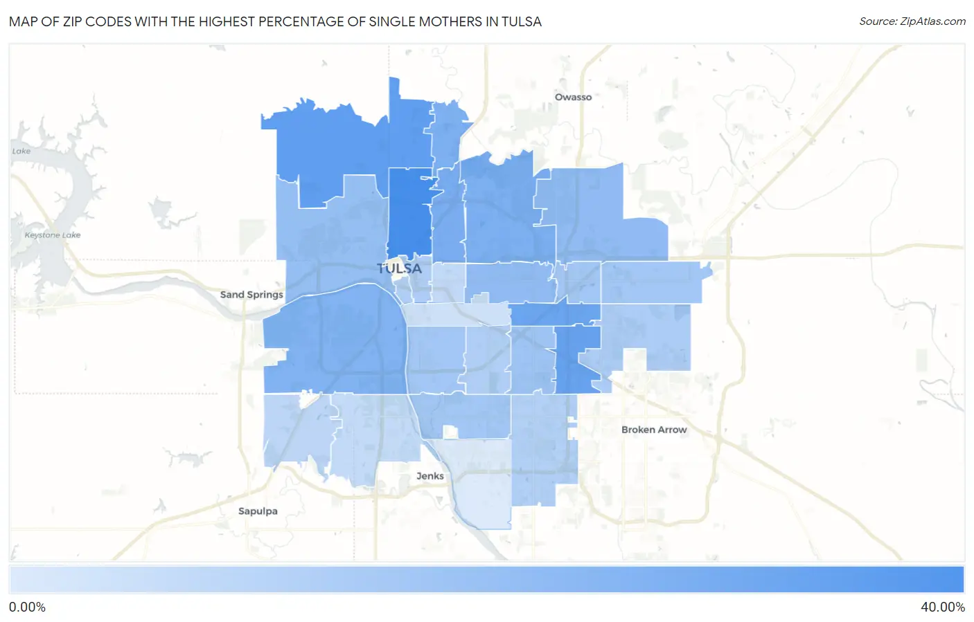 Zip Codes with the Highest Percentage of Single Mothers in Tulsa Map